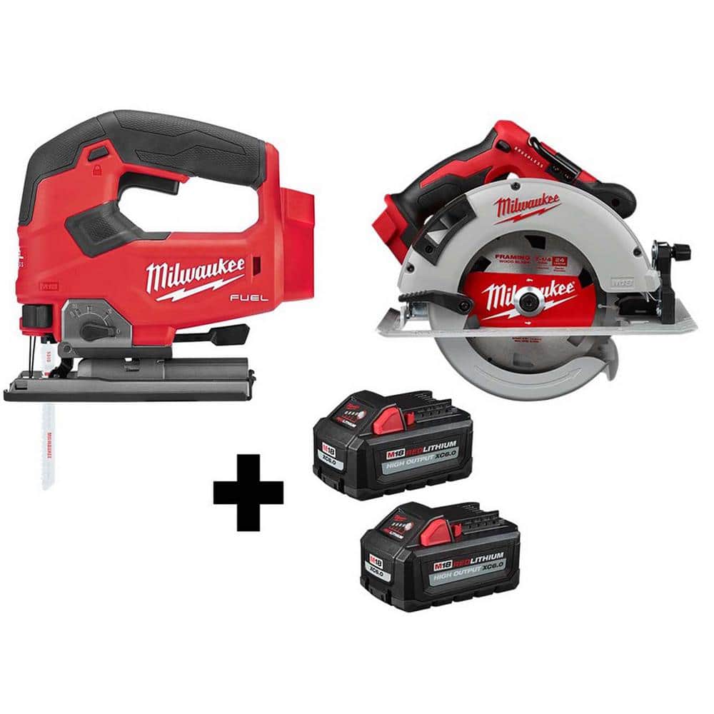 Milwaukee M18 FUEL 18V Brushless Cordless Jig Saw & 7-1/4 in. Circular Saw Kit with (2) 6.0Ah REDLITHIUM Batteries