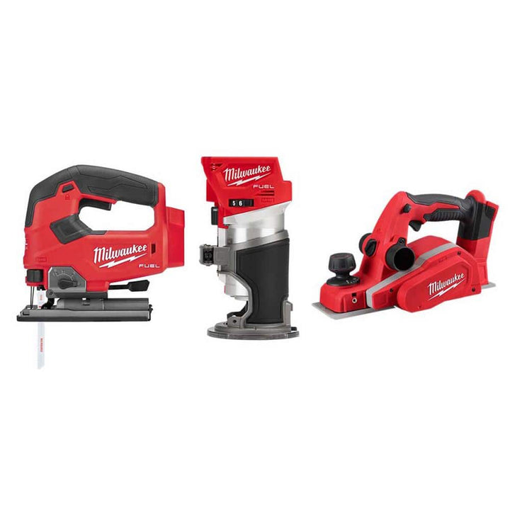 Milwaukee M18 FUEL 18V Brushless Cordless Jig Saw + Compact Router + 3-1/4 in. Planer Combo Kit (Tool-Only, 3-Tool)