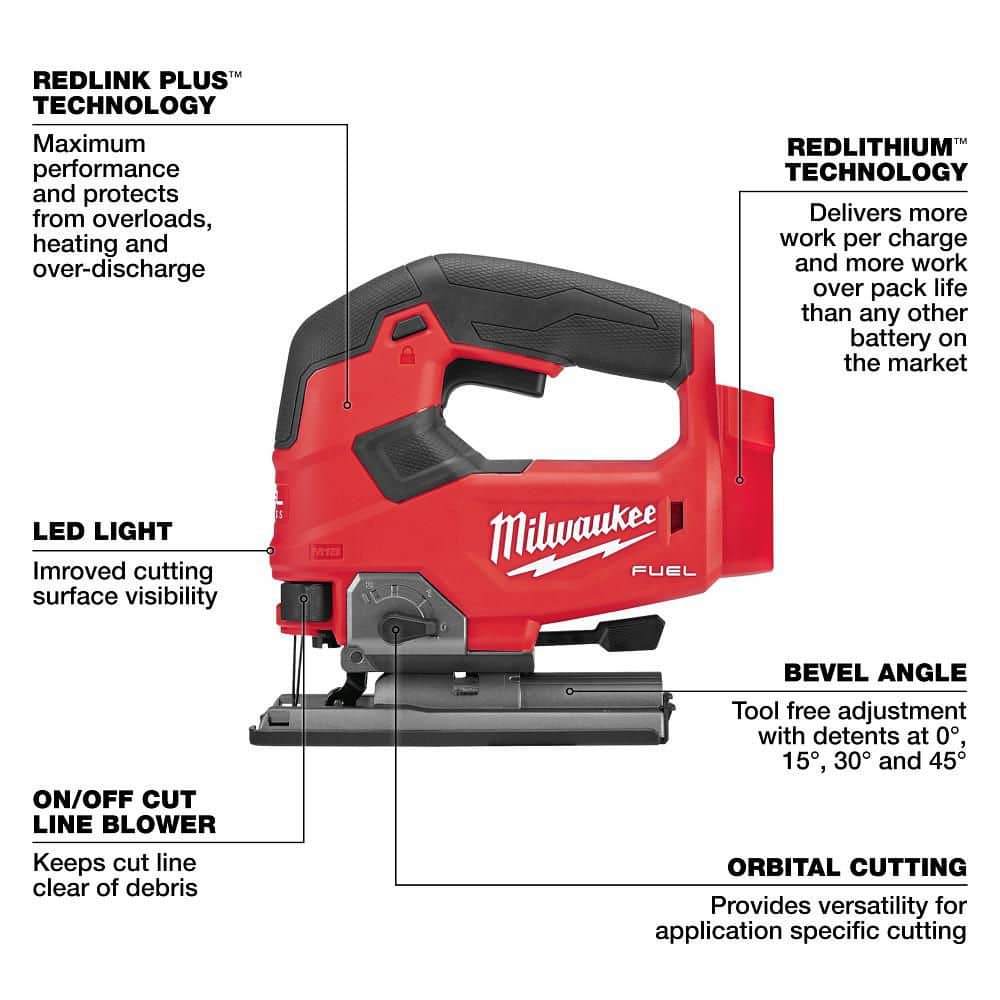 Milwaukee M18 FUEL 18V Lithium-Ion Brushless Cordless Jig Saw, D-Handle (Tool-Only) w/ High Output 6.0Ah & (2) 5.0Ah M18 Batteries