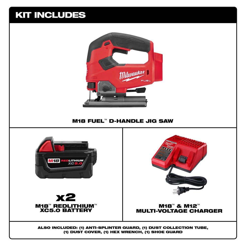 Milwaukee M18 FUEL 18V Lithium-Ion Brushless Cordless Jig Saw Kit with (2) 5.0Ah Batteries and Charger
