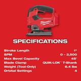 Milwaukee M18 FUEL 18V Lithium-Ion Brushless Cordless Jig Saw, D-Handle (Tool-Only) w/ High Output 6.0Ah & (2) 5.0Ah M18 Batteries