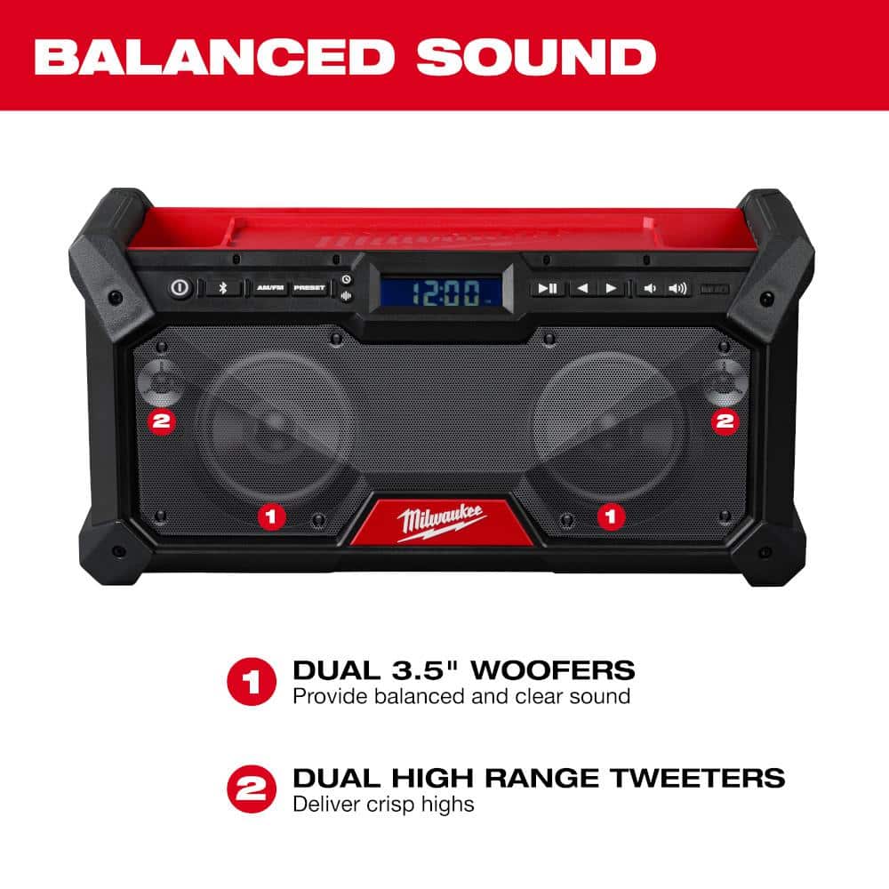 Milwaukee M18 18V Lithium‑Ion Cordless Jobsite Radio with Two 5.0Ah Batteries and Charger (Model 2952-20/48-59-1852B)
