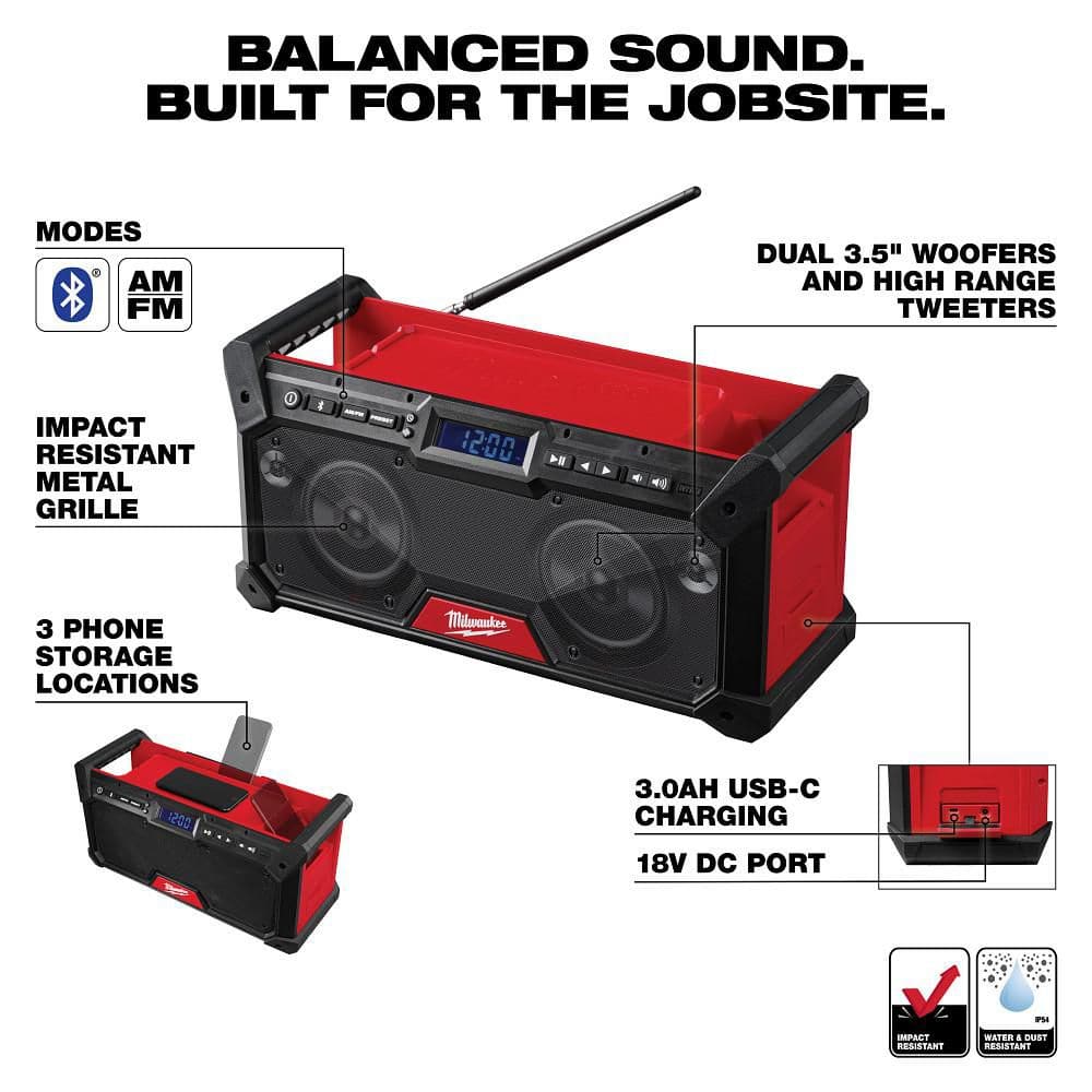Milwaukee M18 18V Lithium‑Ion Cordless Jobsite Radio, 2952-20