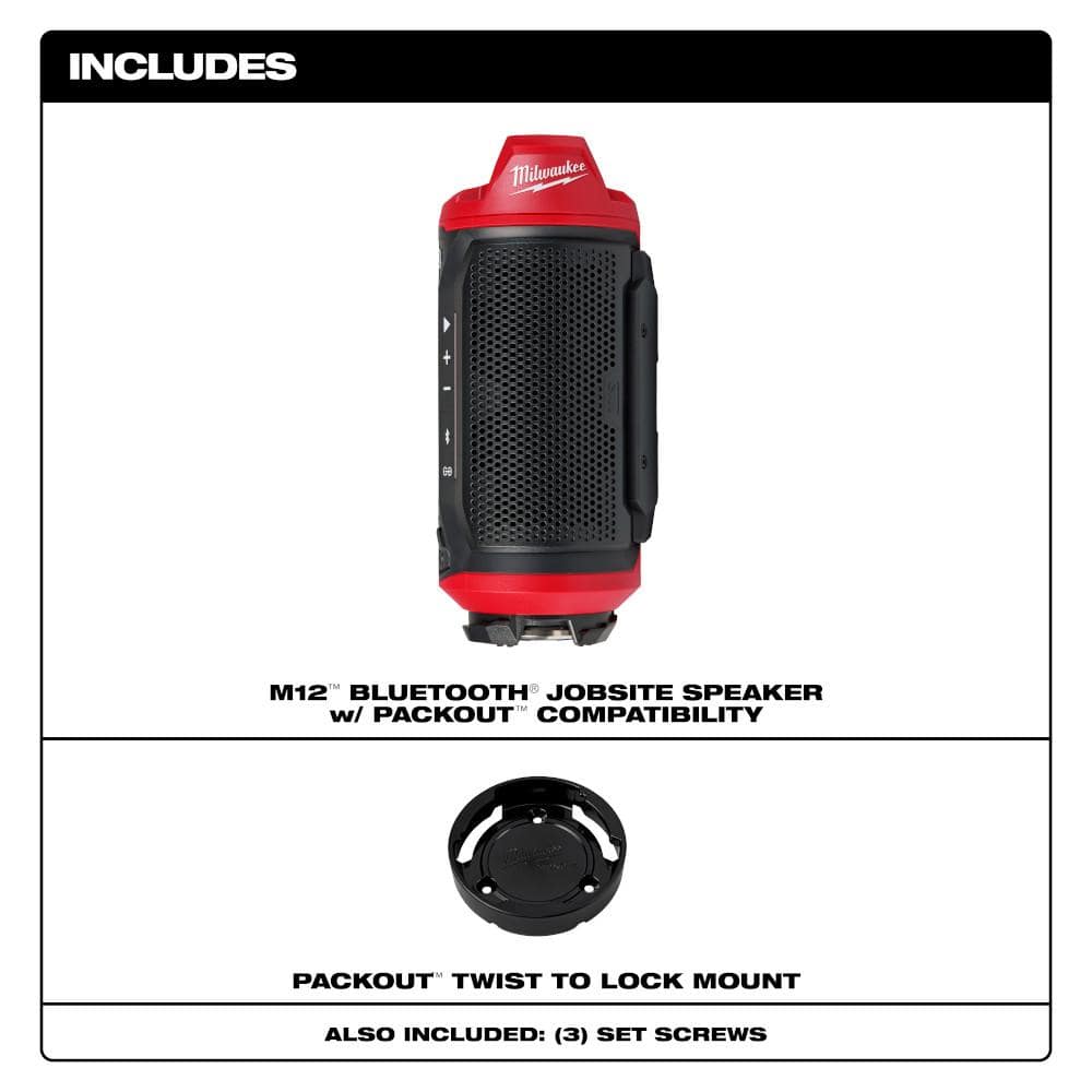 Milwaukee M12 12-Volt Lithium-Ion Cordless Bluetooth Jobsite Speaker with PACKOUT Compatibility