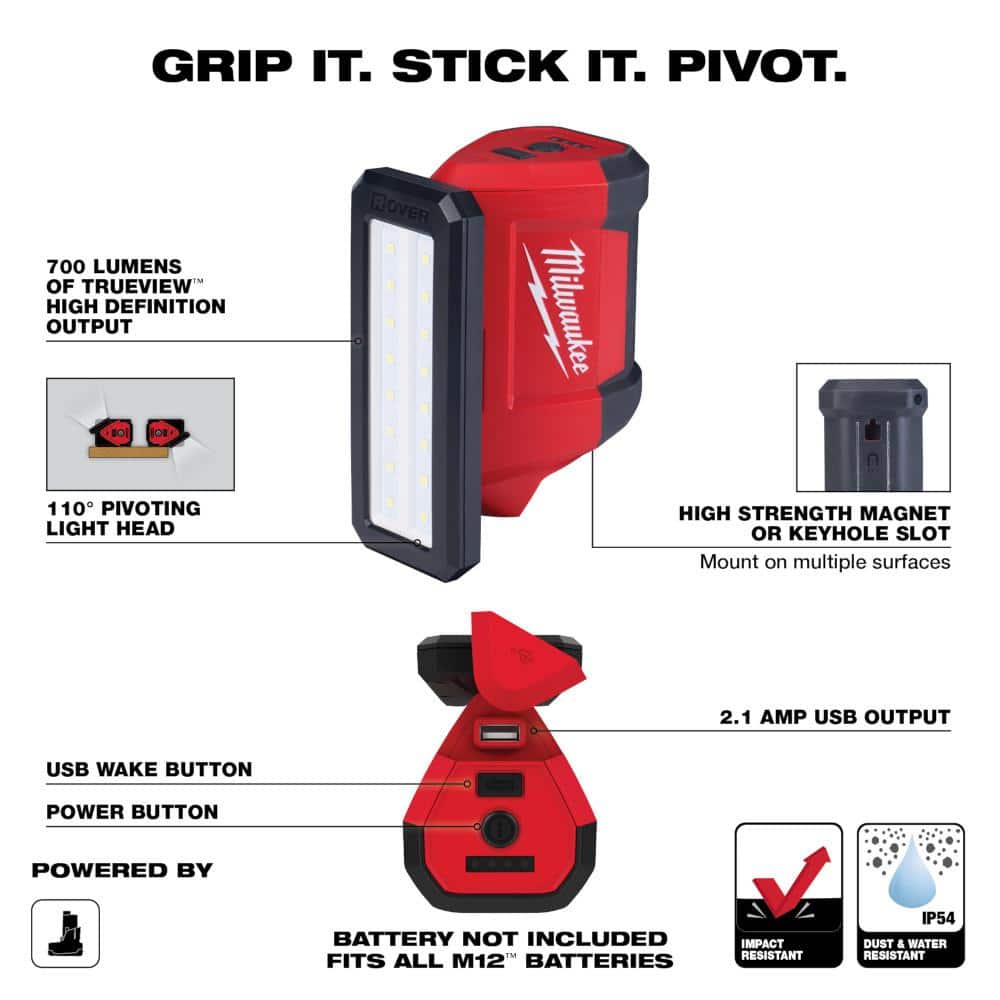 Milwaukee M12 12-Volt Lithium-Ion Cordless PACKOUT Flood Light with USB Charging and M12 Rover Light