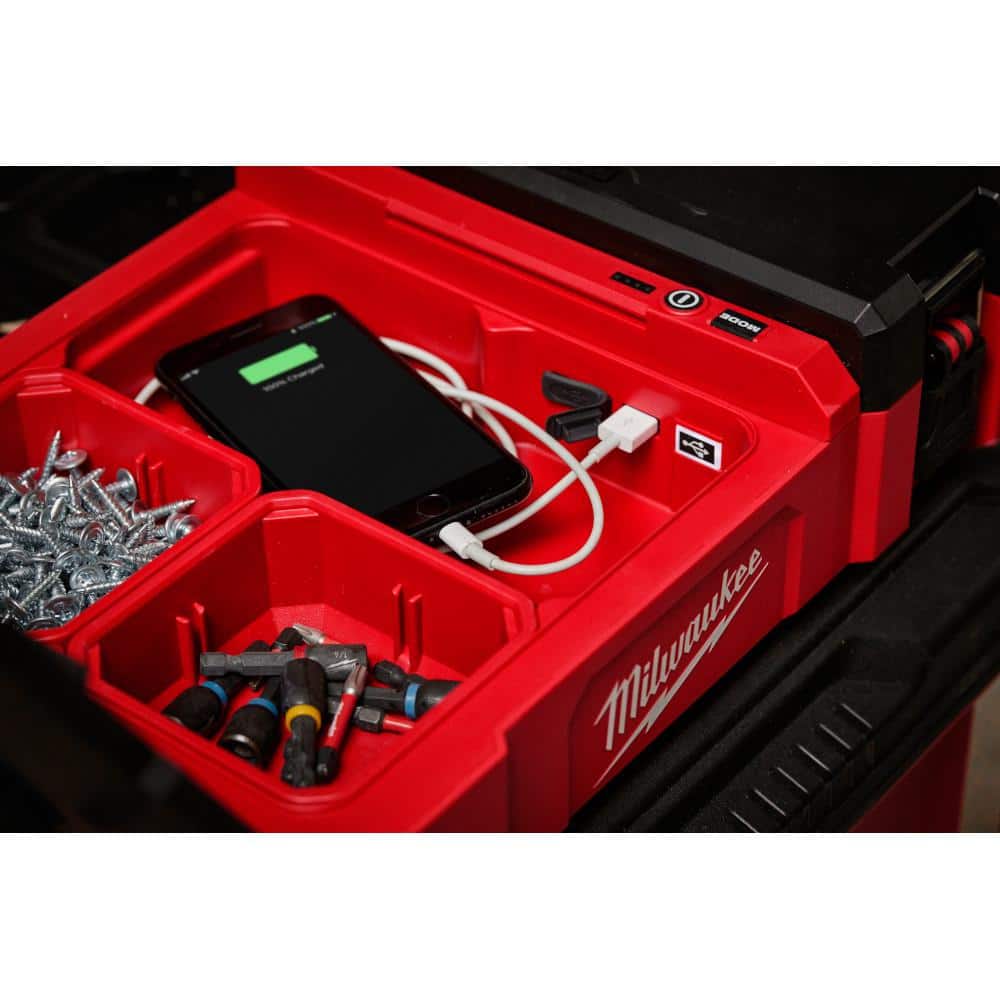 Milwaukee M12 12V Cordless PACKOUT Flood Light + M18 9 in. Cut-Off Saw Kit with (2) 12.0Ah Batteries & Charger