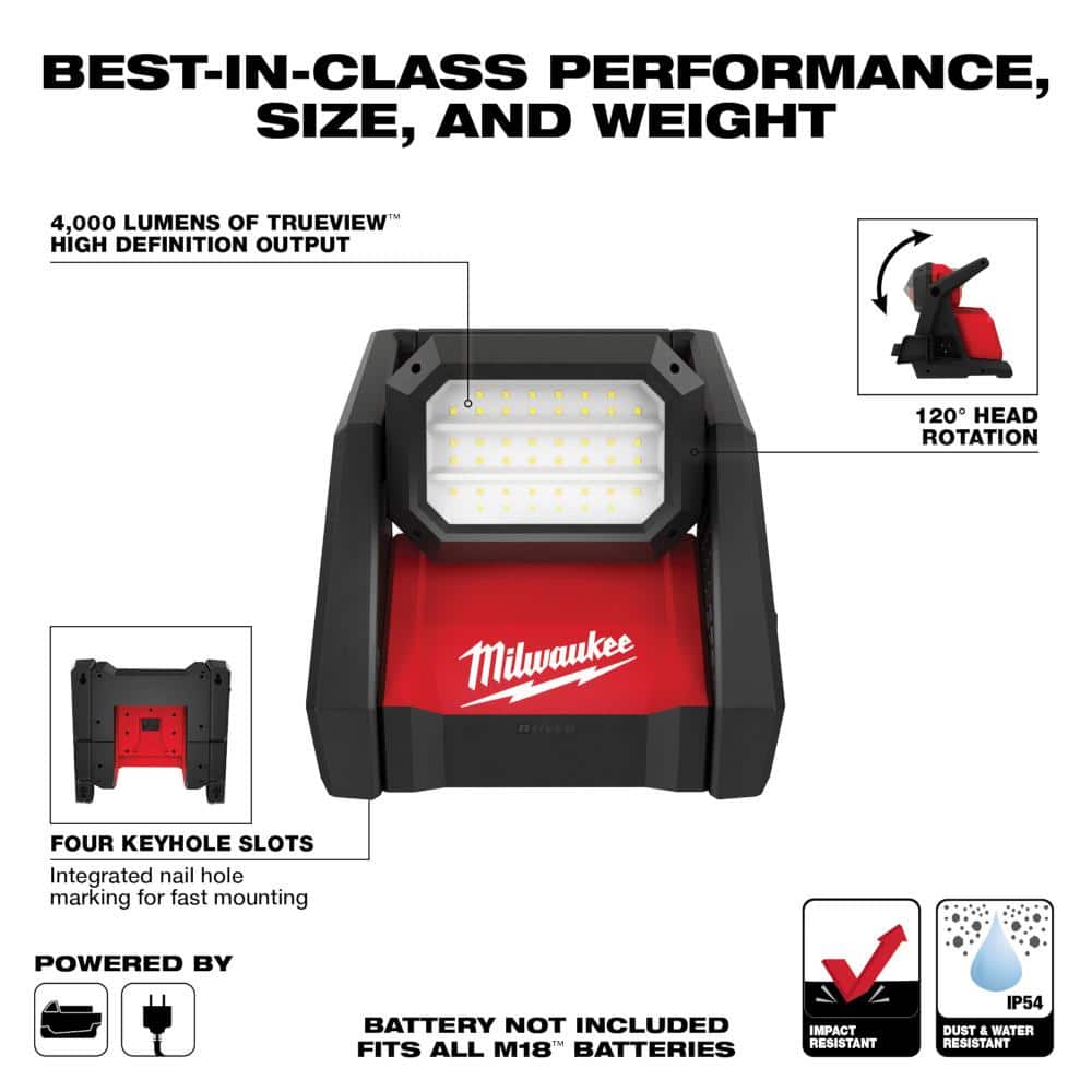 Milwaukee M18 GEN-2 18-Volt Cordless ROVER LED AC/DC Flood Light, 4,000 Lumens (Tool-Only)