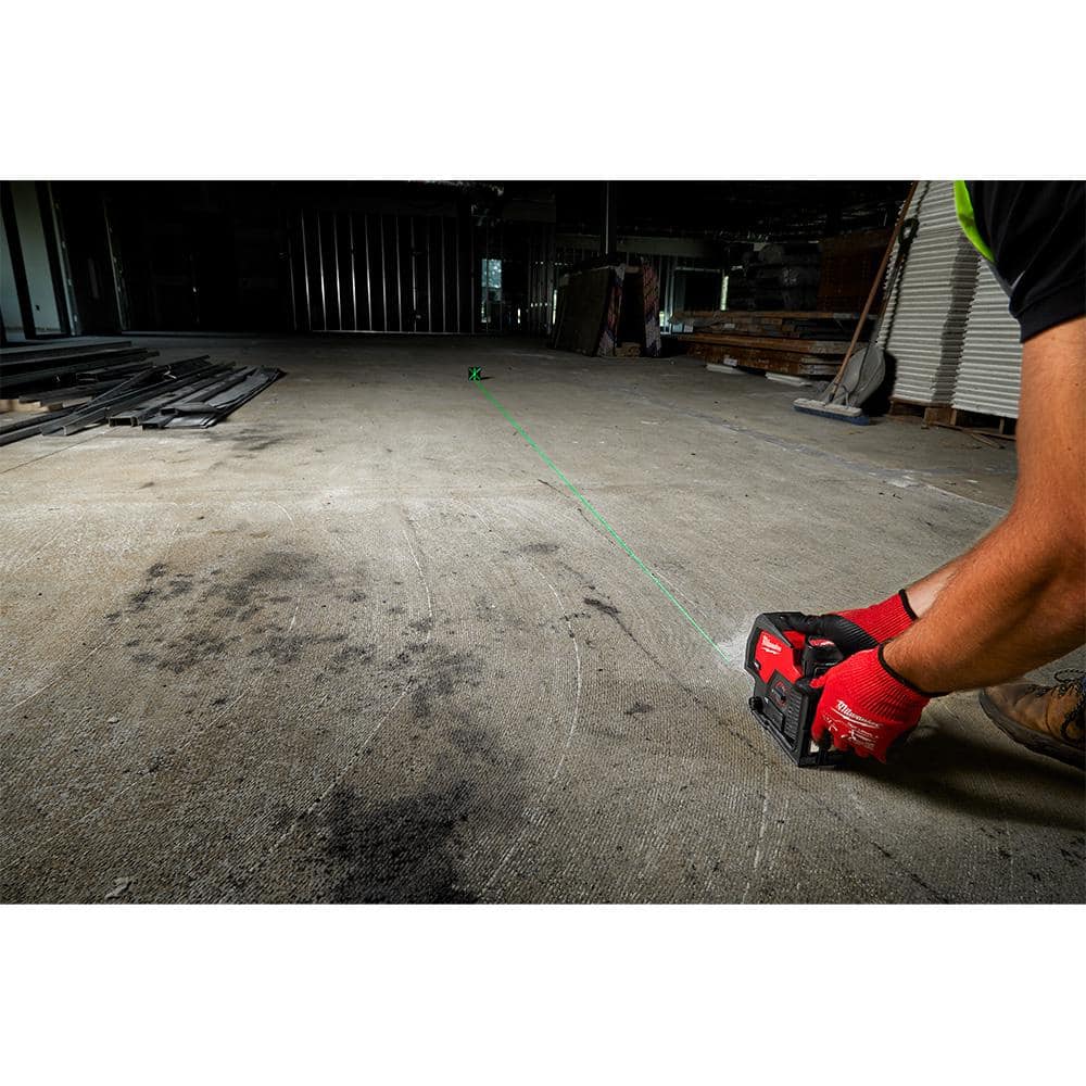 Milwaukee M12 12-Volt Lithium-Ion Cordless Green 125 ft. Cross Line & Plumb Points Laser Level (Tool-Only) with Laser Distance Meter