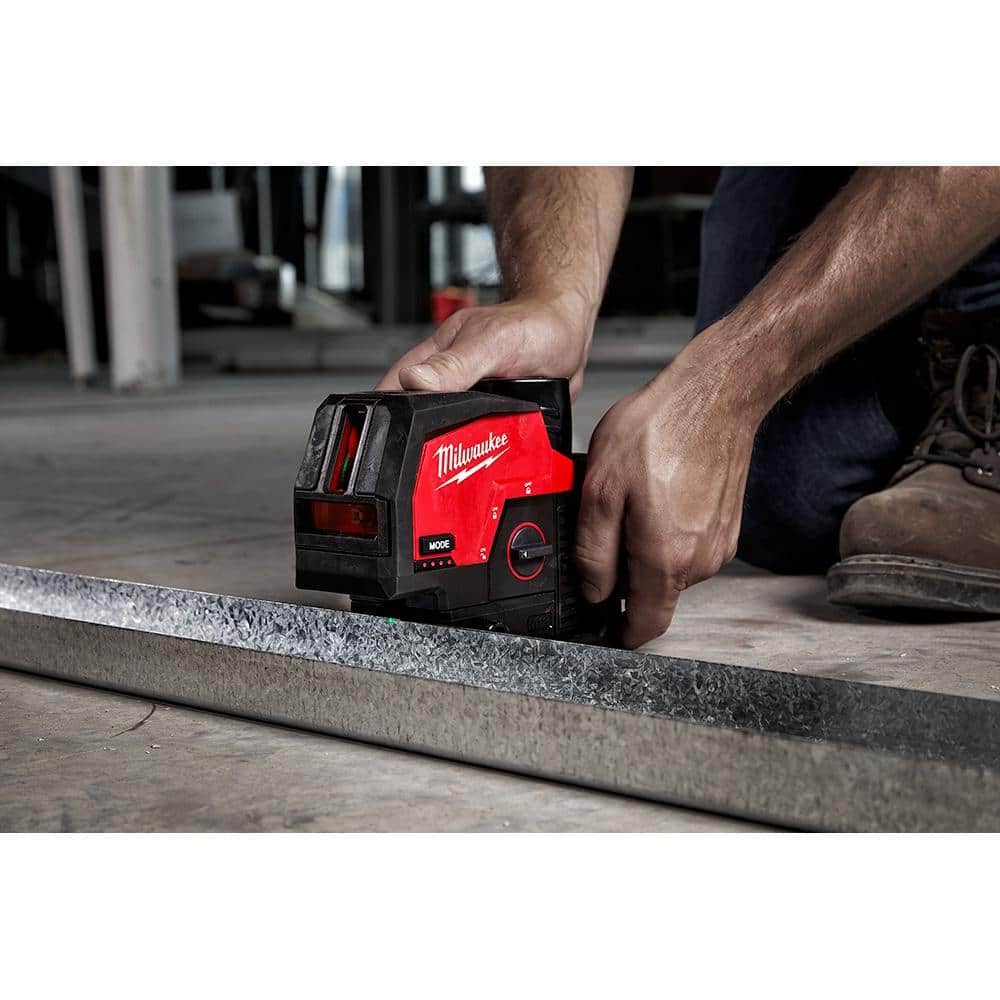 Milwaukee M12 12-Volt Lithium-Ion Cordless Green 125 ft. Cross Line & Plumb Points Laser Level (Tool-Only) with Laser Distance Meter