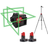 Milwaukee M12 12-Volt Lithium-Ion Cordless Green 250 ft. 3-Plane Laser Level Kit with (3) Batteries, Charger and Case