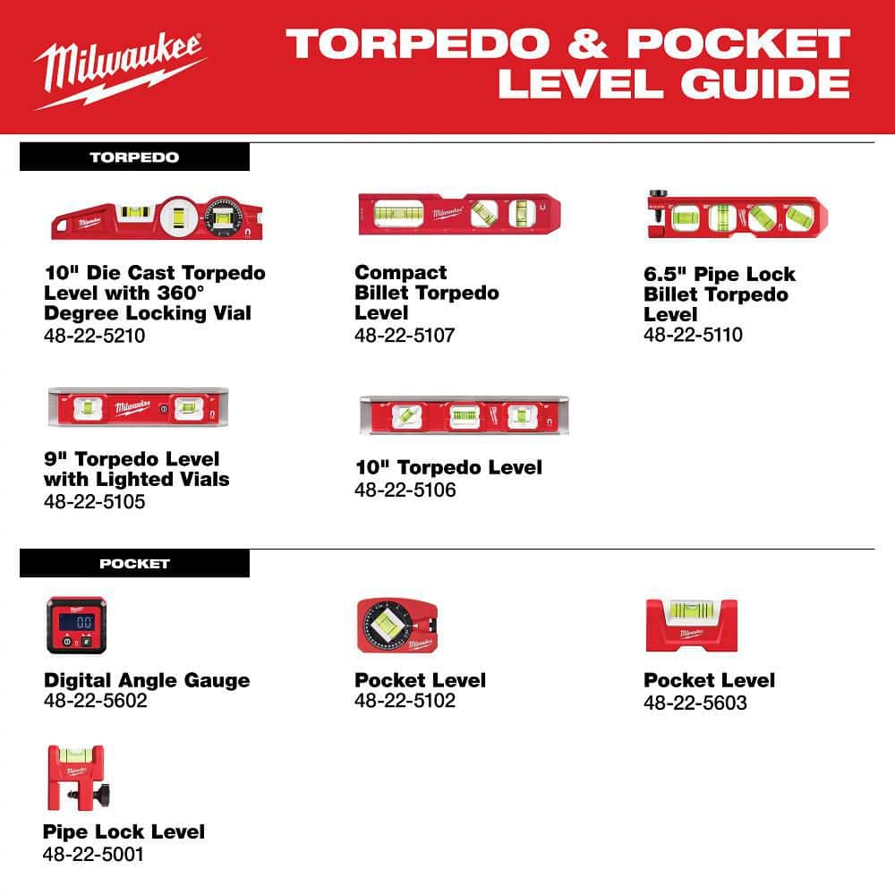 Milwaukee 9" Torpedo Level with Lighted Vials, Aluminum Frame, 9 in Length