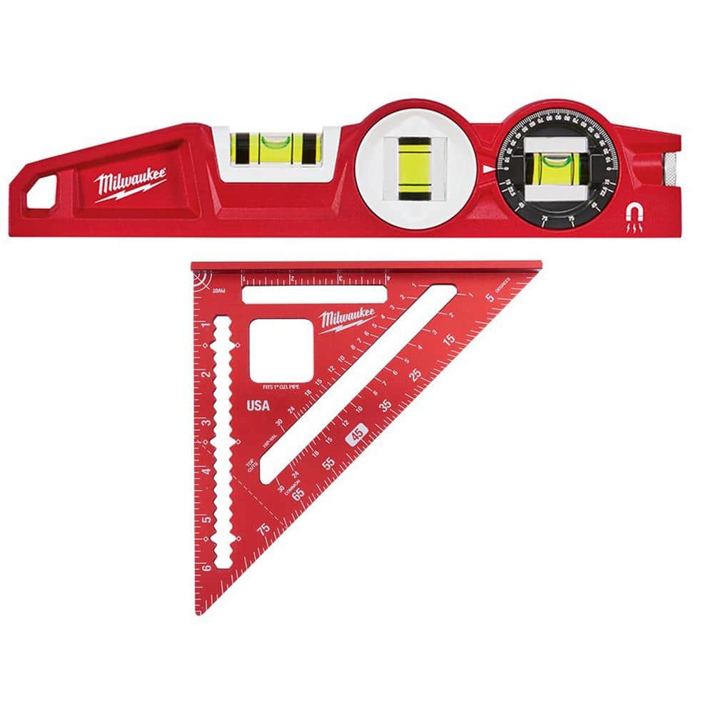 Milwaukee 10 in. 360° Locking Die Cast Torpedo Level with 7 in. Rafter Square (2-Piece)