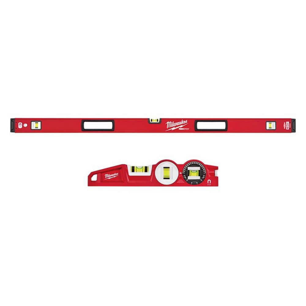 Milwaukee 72 in. REDSTICK Box Level with 10 in. 360° Locking Die-Cast Torpedo Level, Magnetic (2-Piece)