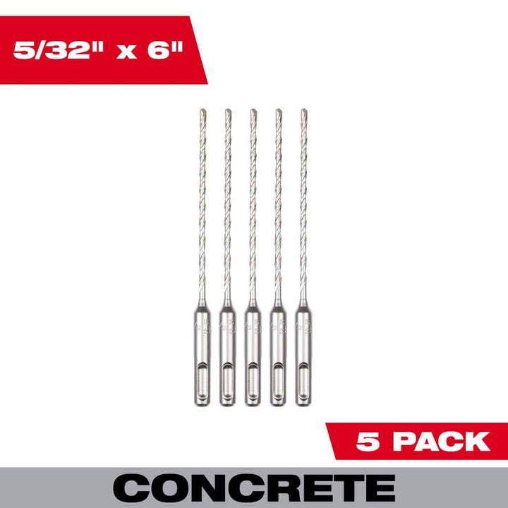 Milwaukee SDS PLUS M2 2-Cutter 5/32 in. x 6 in. Masonry Drill Bit, 5-Pack