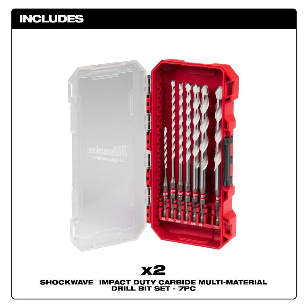 Milwaukee SHOCKWAVE Carbide Multi‑Material Drill Bit Set with SHOCKWAVE Carbide Hammer Drill Bit Kit (14‑Piece)