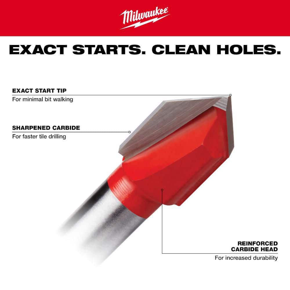Milwaukee Carbide Glass and Tile Drill Bit Set, 4-Piece (1/8 in., 3/16 in., 1/4 in., 5/16 in.)