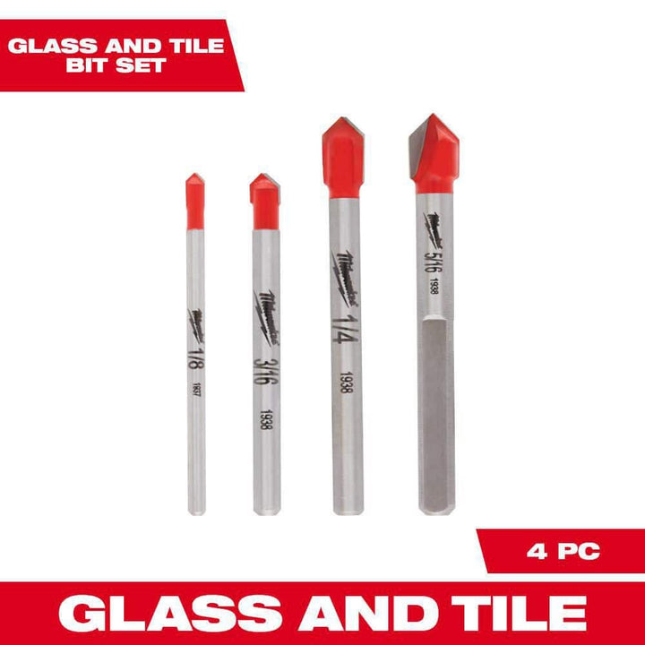Milwaukee Carbide Glass and Tile Drill Bit Set, 4-Piece (1/8 in., 3/16 in., 1/4 in., 5/16 in.)