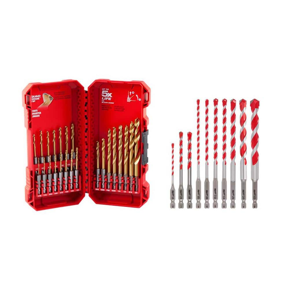 Milwaukee SHOCKWAVE Carbide Hammer Drill Bit Set with RED HELIX Titanium Drill Bit Set (33-Piece)