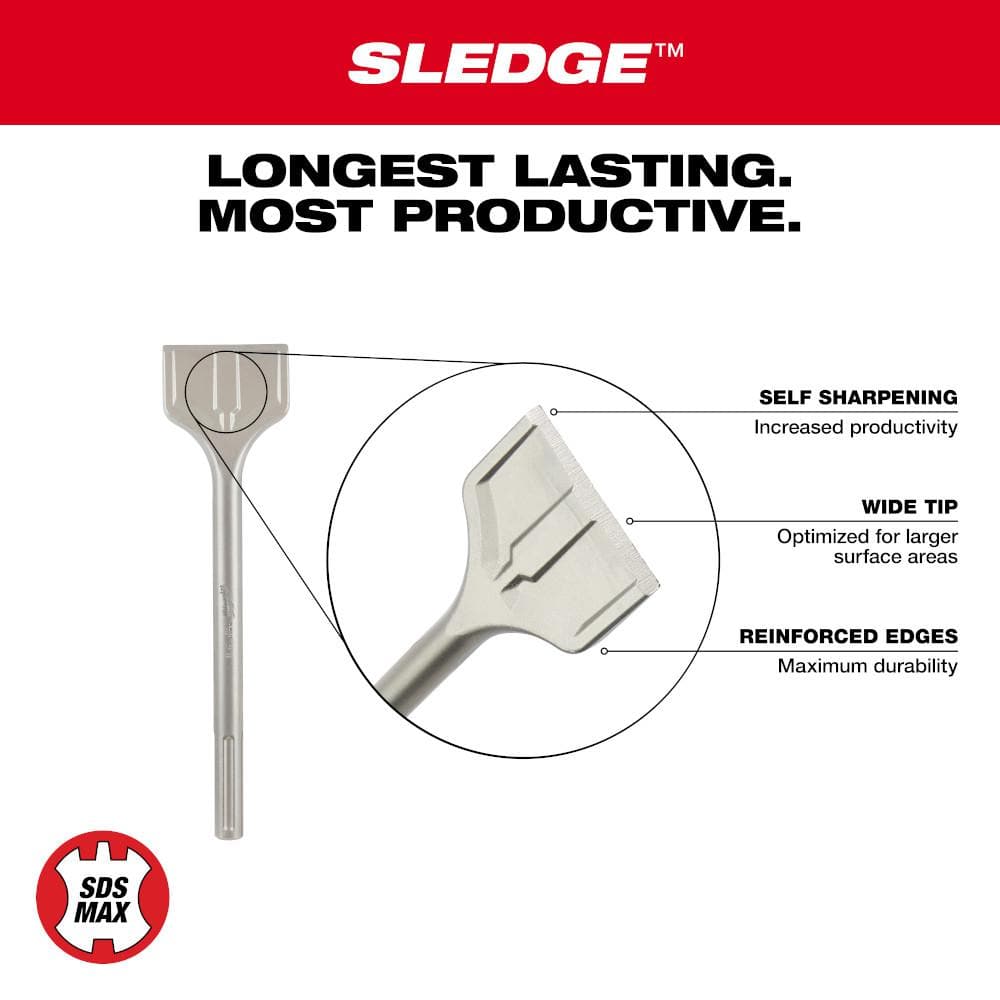 Milwaukee 3 in. x 12 in. SDS-Max SLEDGE Steel Scaling Chisel