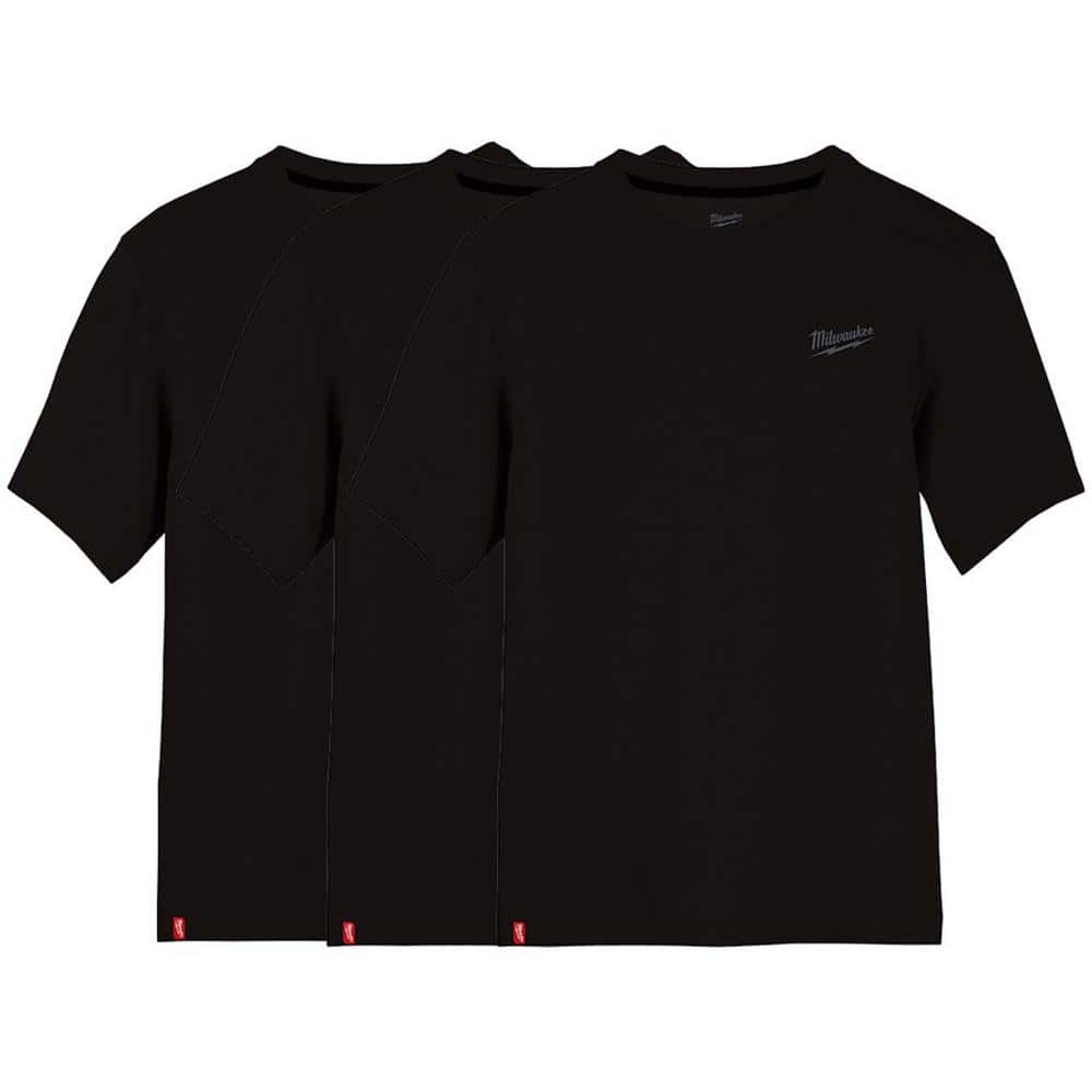 Milwaukee Men's 2X-Large Black Cotton/Polyester Short-Sleeve Hybrid Work T-Shirt (3-Pack)