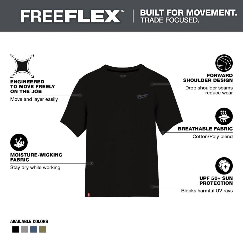Milwaukee Men's X-Large Black Cotton/Polyester Short-Sleeve Hybrid Work T-Shirt (3-Pack)