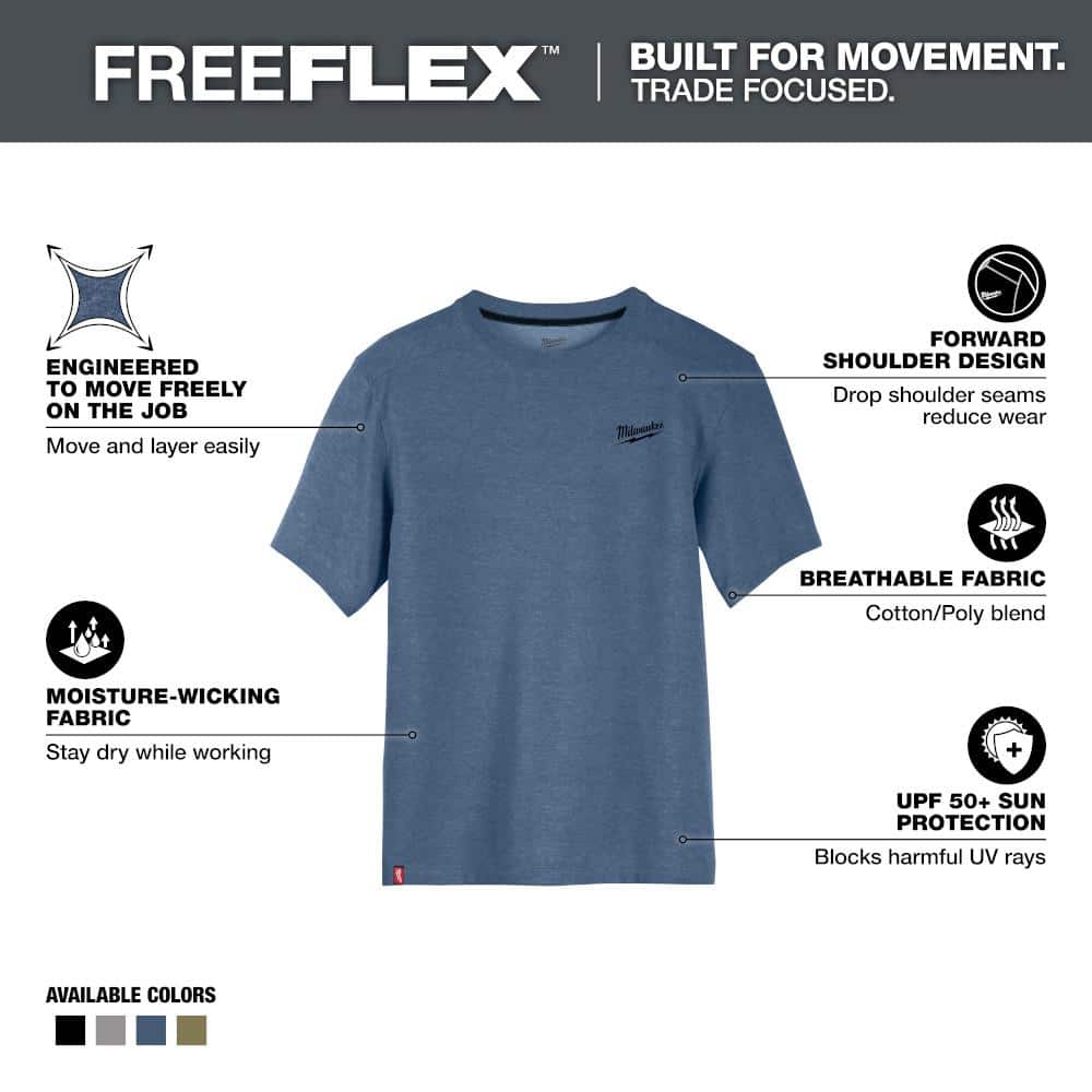 Milwaukee Men's X-Large Blue Cotton/Polyester Short-Sleeve Hybrid Work T-Shirt (3-Pack)