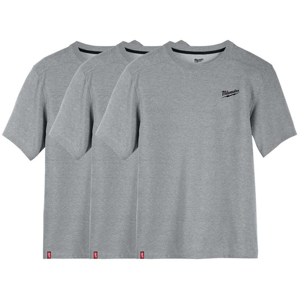Milwaukee Men’s Large Gray Cotton/Polyester Short-Sleeve Hybrid Work T-Shirt (3-Pack)