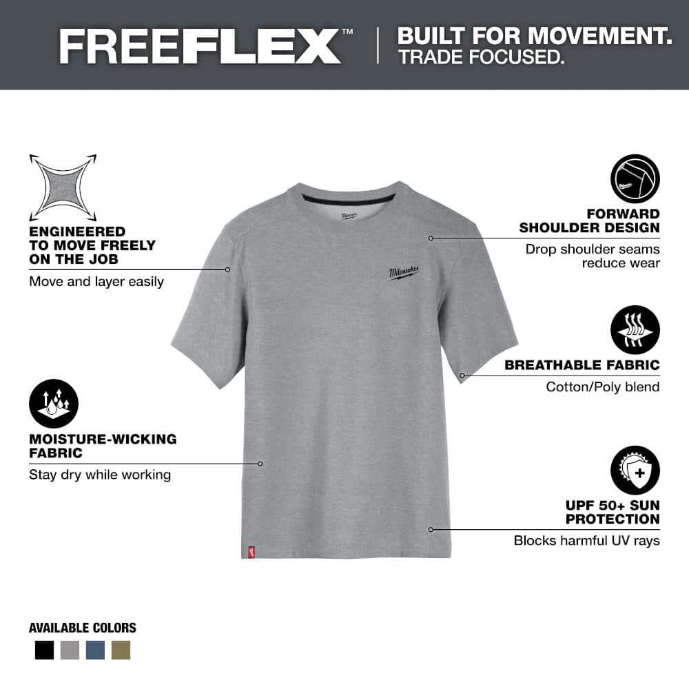 Milwaukee Men’s Large Gray Cotton/Polyester Short-Sleeve Hybrid Work T-Shirt (3-Pack)