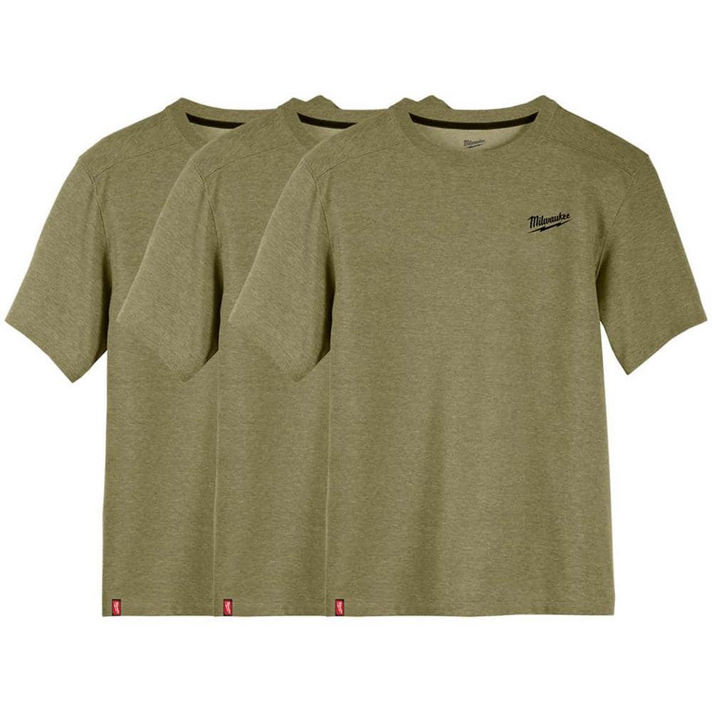 Milwaukee Men's X-Large Green Cotton/Polyester Short-Sleeve Hybrid Work T-Shirt (3-Pack)