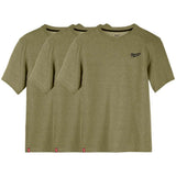 Milwaukee Men's 2X-Large Green Cotton/Polyester Short-Sleeve Hybrid Work T-Shirt (3-Pack)