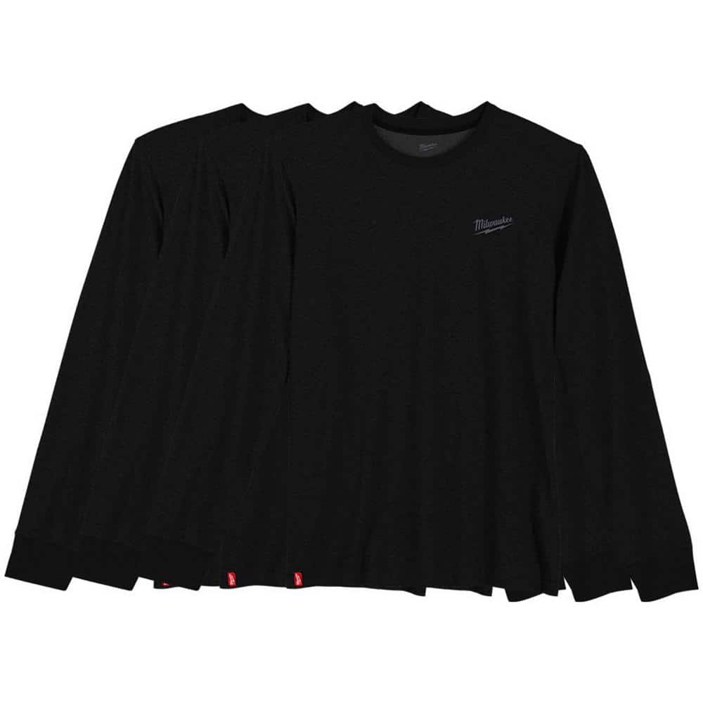 Milwaukee Men's 2X-Large Black Cotton/Polyester Long-Sleeve Hybrid Work T-Shirt (3-Pack)
