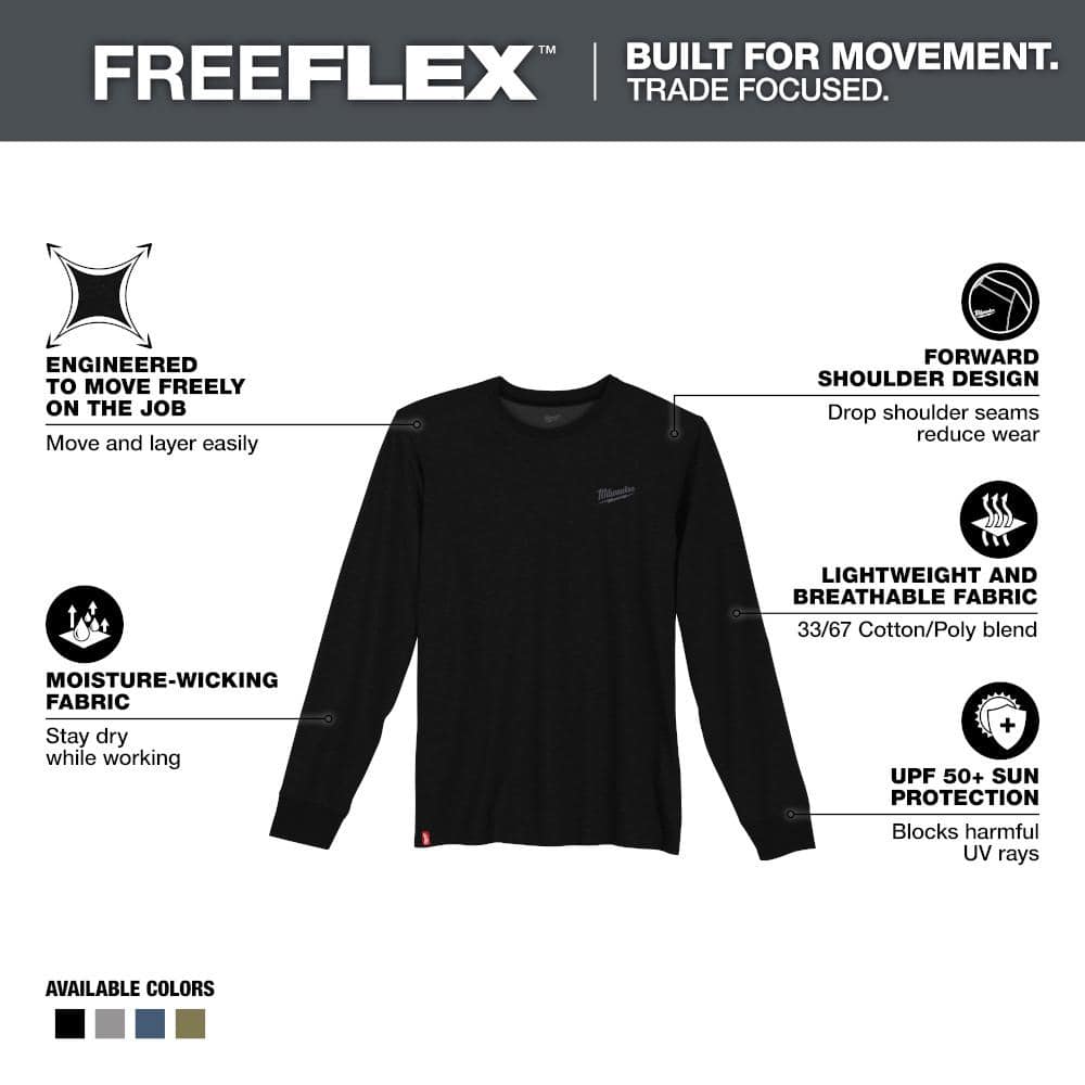 Milwaukee Men's 2X-Large Black Cotton/Polyester Long-Sleeve Hybrid Work T-Shirt (3-Pack)