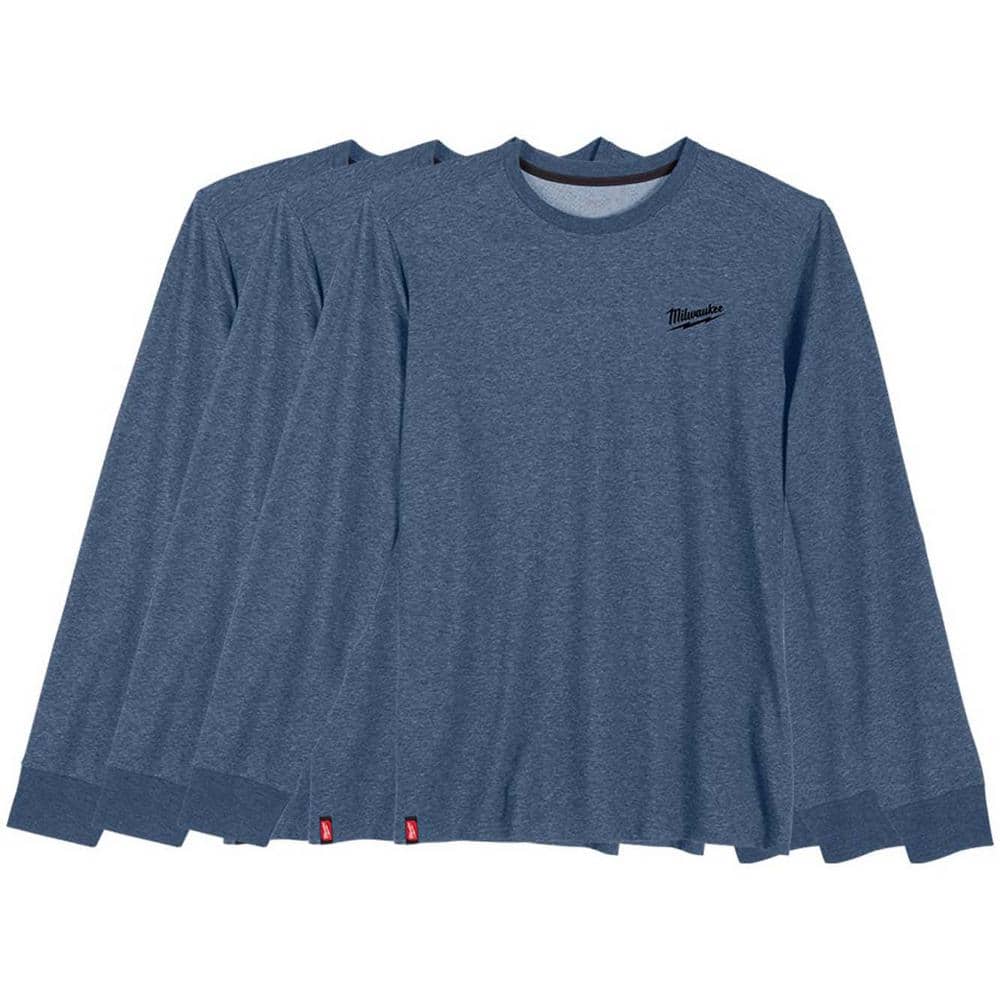 Milwaukee Men's Large Blue Cotton/Polyester Long-Sleeve Hybrid Work T-Shirt (3-Pack)