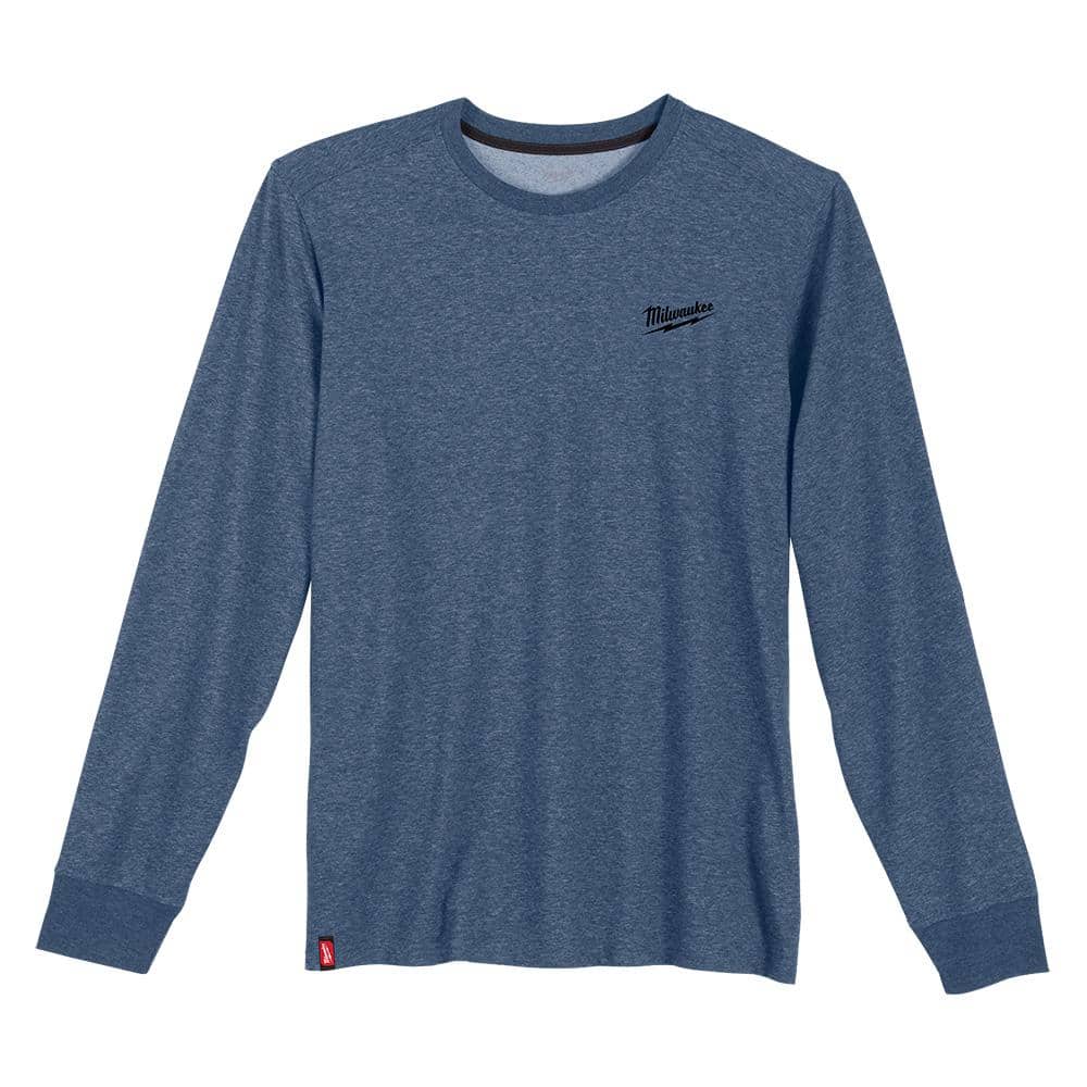 Milwaukee Men's Large Blue Cotton/Polyester Long-Sleeve Hybrid Work T-Shirt (3-Pack)