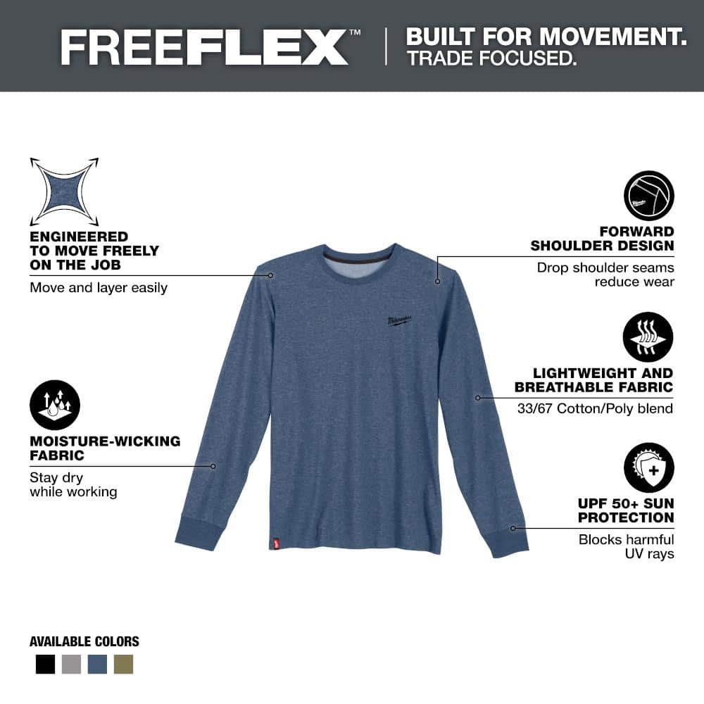Milwaukee Men's Large Blue Cotton/Polyester Long-Sleeve Hybrid Work T-Shirt (3-Pack)