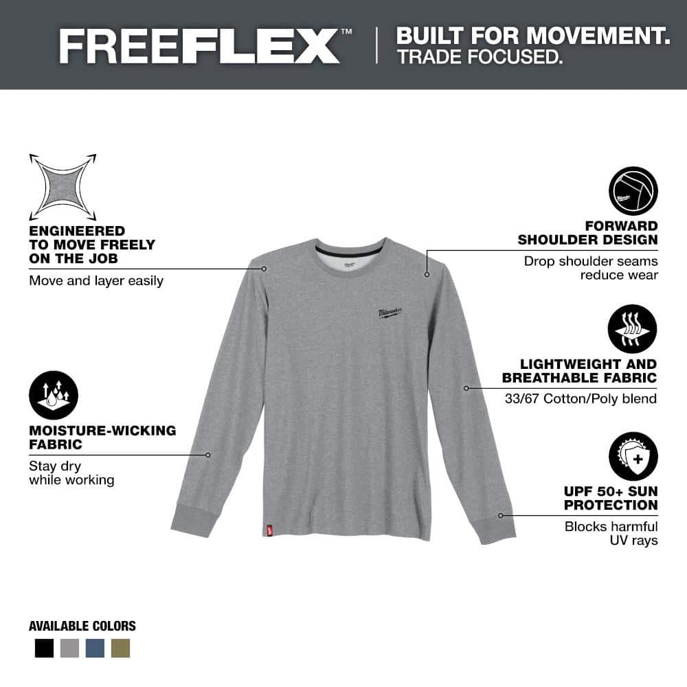 Milwaukee Men's X-Large Gray Cotton/Polyester Long-Sleeve Hybrid Work T-Shirt (3-Pack)