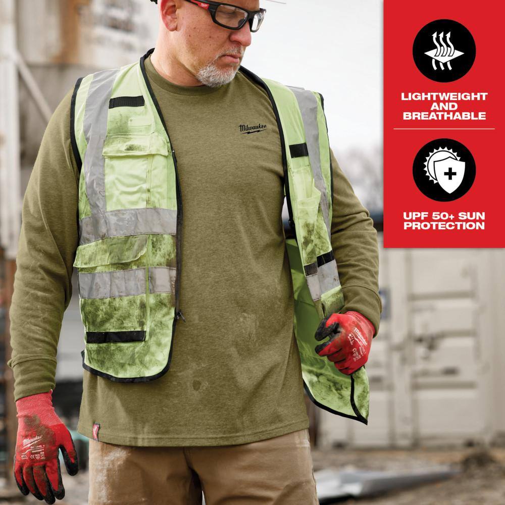 Milwaukee Men's Large Green Cotton/Polyester Long-Sleeve Hybrid Work T-Shirt (3-Pack)