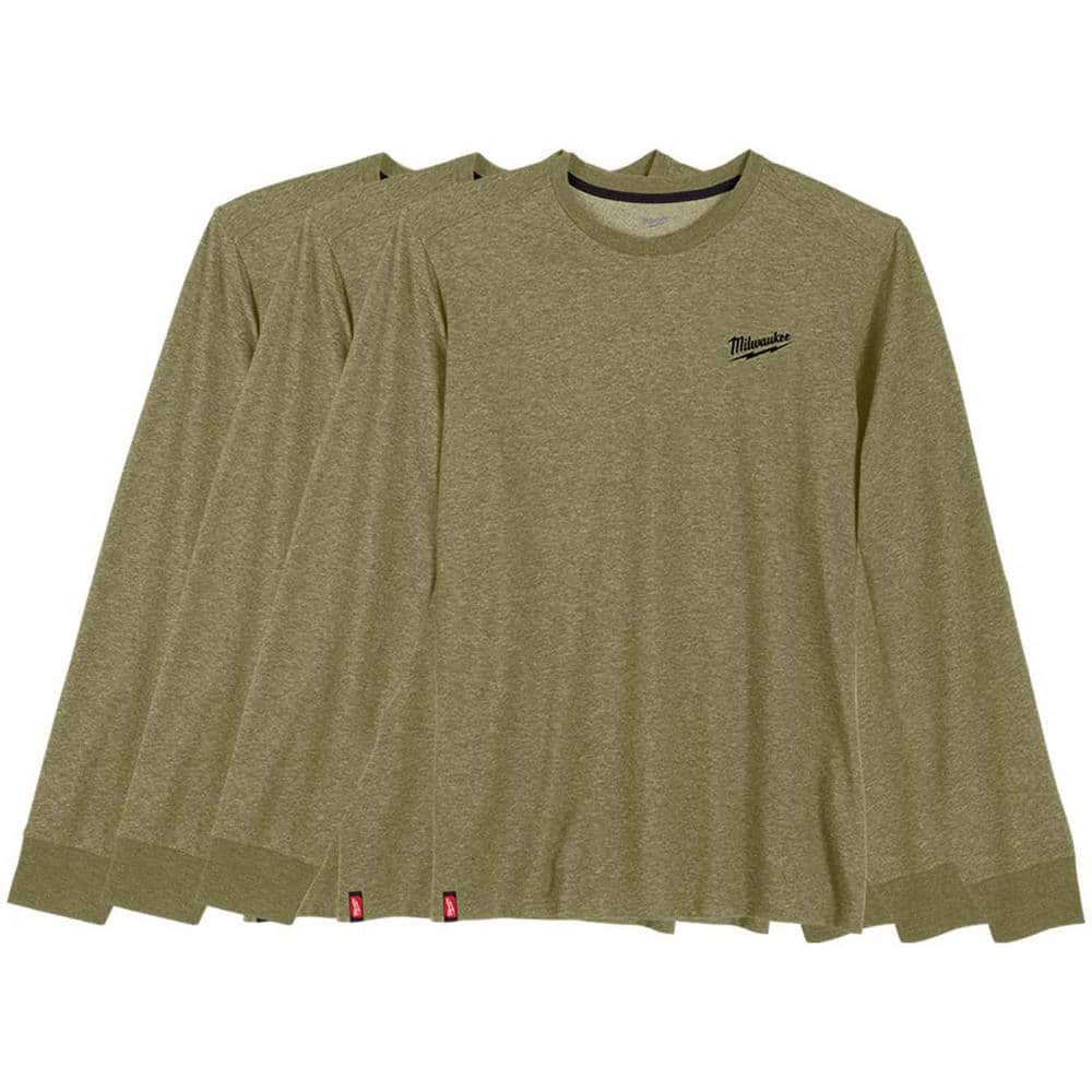 Milwaukee Men's X-Large Green Cotton/Polyester Long-Sleeve Hybrid Work T-Shirt (3-Pack)