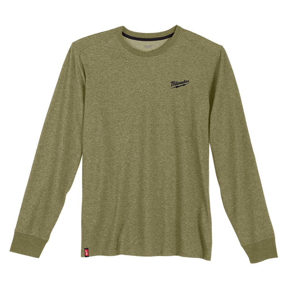 Milwaukee Men's Large Green Cotton/Polyester Long-Sleeve Hybrid Work T-Shirt (3-Pack)