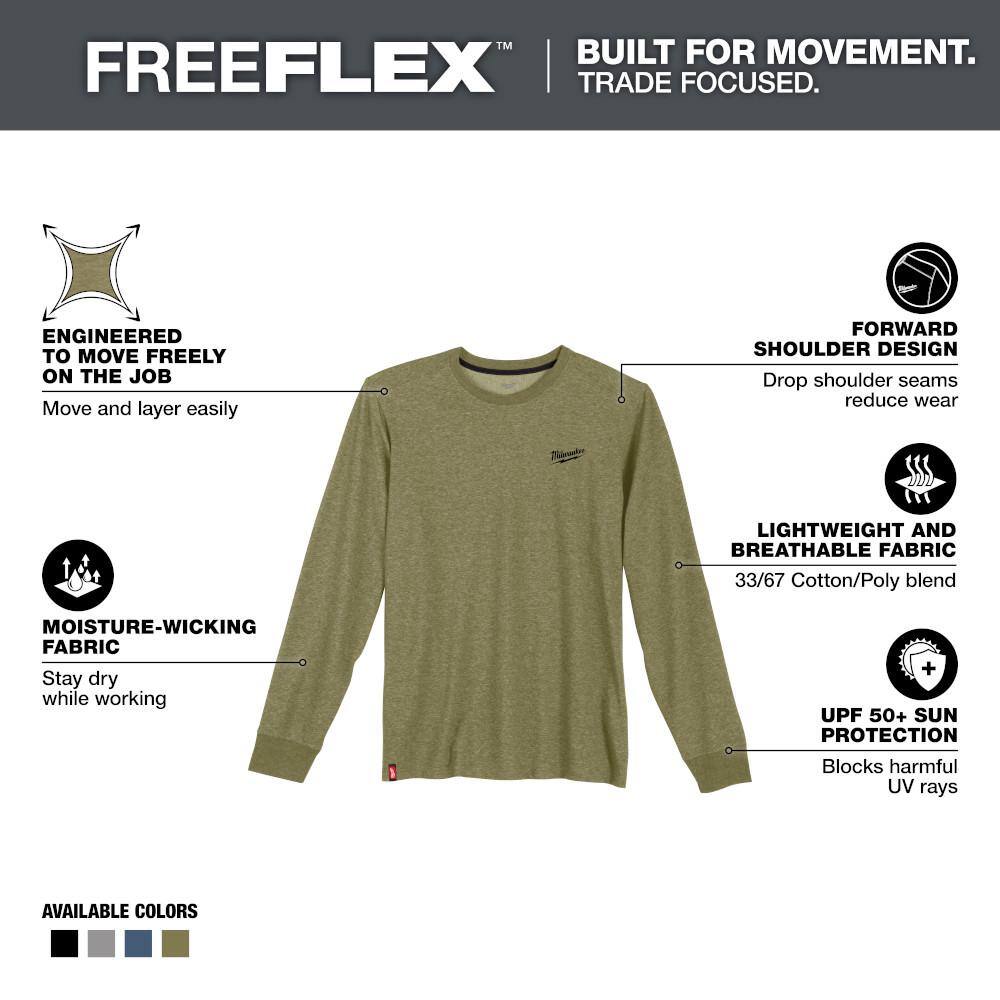 Milwaukee Men's Large Green Cotton/Polyester Long-Sleeve Hybrid Work T-Shirt (3-Pack)