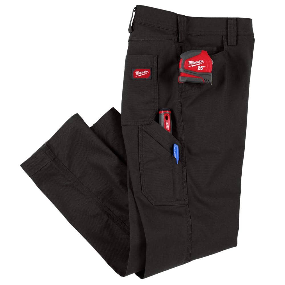Milwaukee Men's Black Cotton/Polyester Work Pants with 7 Pockets, Size 36x32