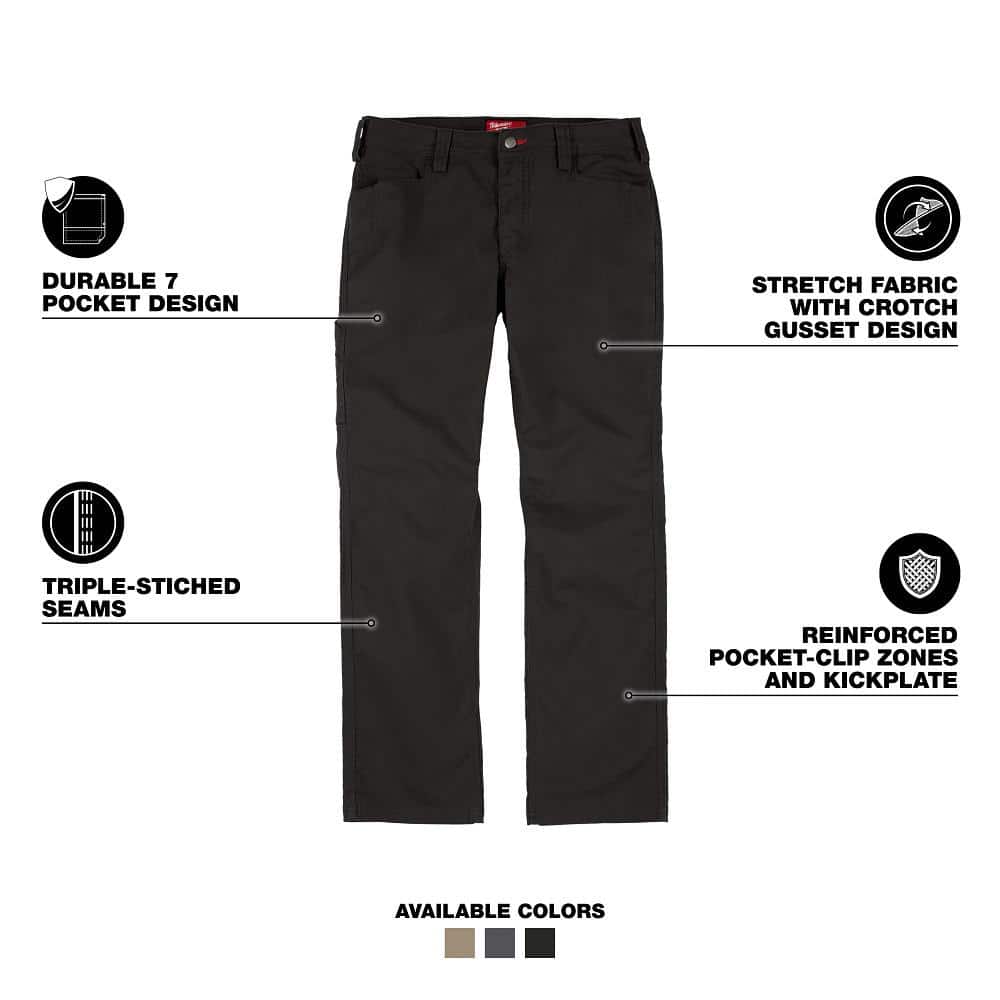 Milwaukee Men's Black Cotton/Polyester Work Pants with 7 Pockets, Size 36x32