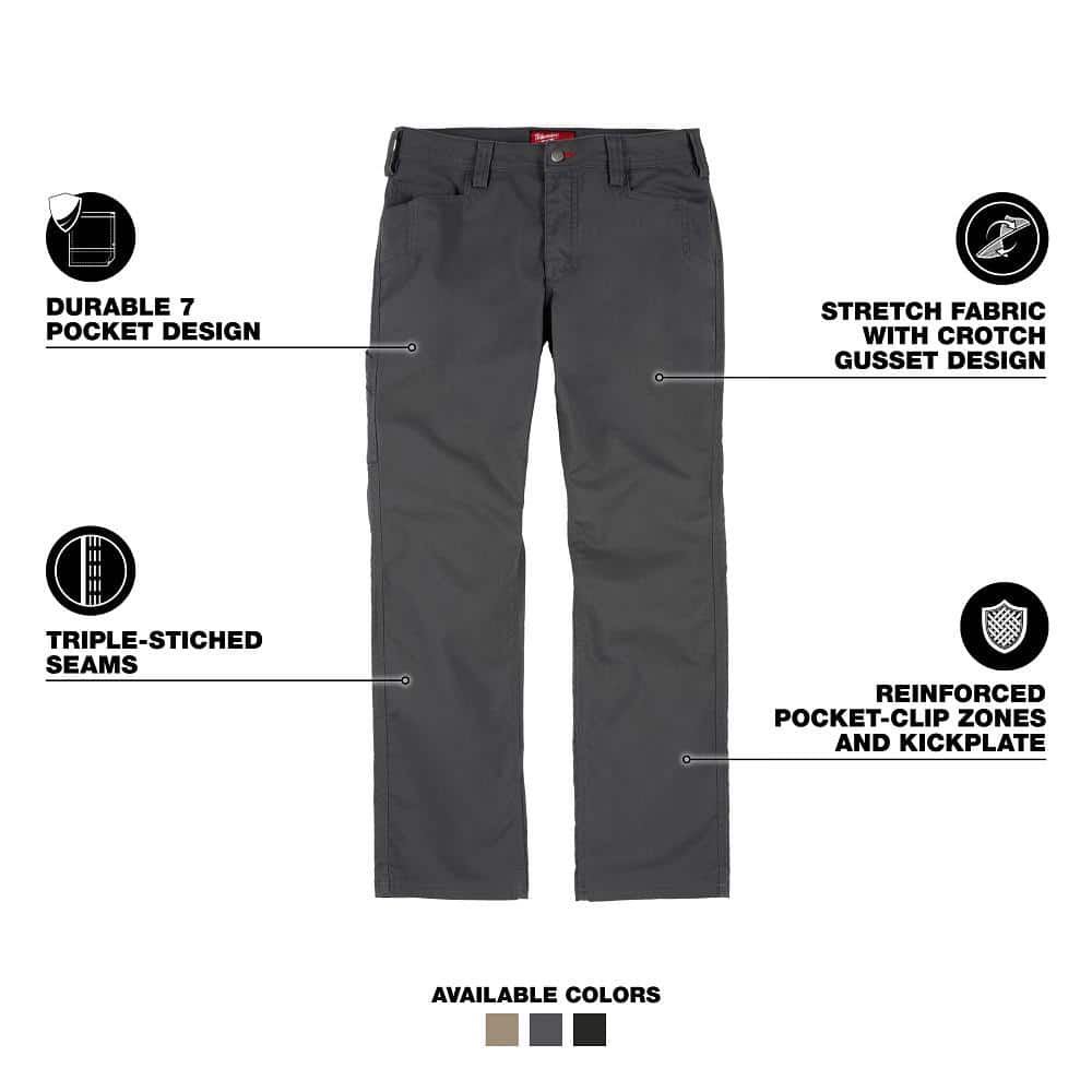 Milwaukee Men's 34x34 Gray Cotton/Polyester Work Pants with 7 Pockets