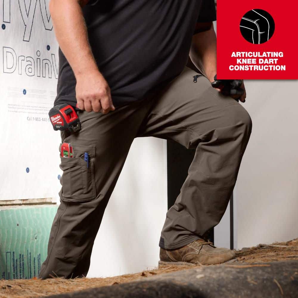 Milwaukee Men's Black FREEFLEX Tech Work Pants with 7 Pockets, 38x32