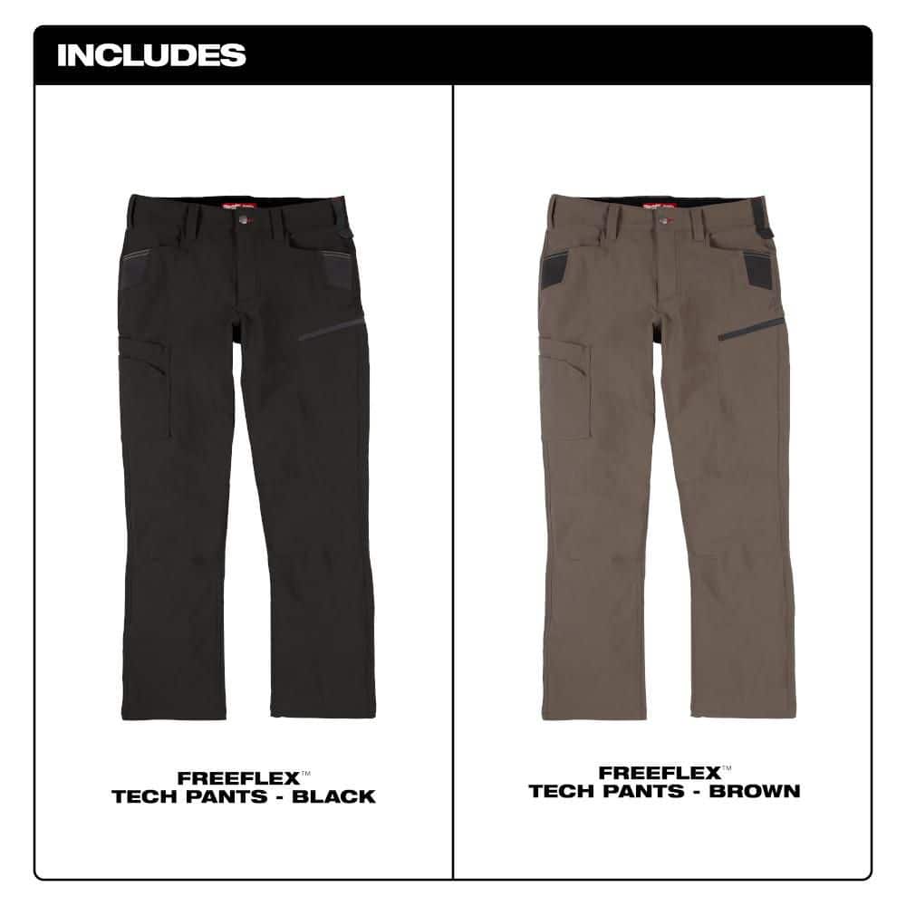 Milwaukee Men's Black FREEFLEX Tech Work Pants with 7 Pockets, 38x32