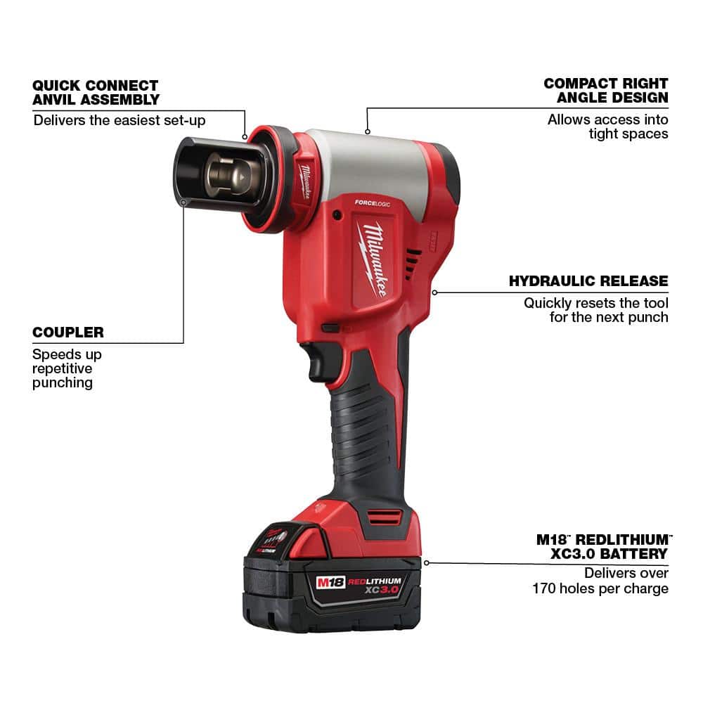 Milwaukee M18 18V Lithium-Ion 1/2 in. to 4 in. FORCE LOGIC High-Capacity Cordless Knockout Tool Kit with FUEL Bandsaw