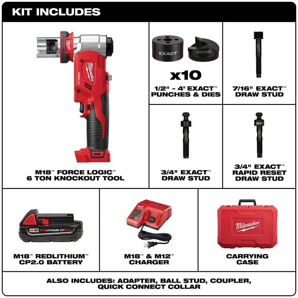Milwaukee M18 18-Volt FORCE LOGIC 6-Ton Cordless Knockout Tool Kit, 1/2 in. to 4 in., with M18 FUEL Compact Band Saw