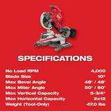 Milwaukee M18 FUEL 18V 10 in. Brushless Cordless Dual-Bevel Sliding Compound Miter Saw Kit with One 8.0Ah Battery