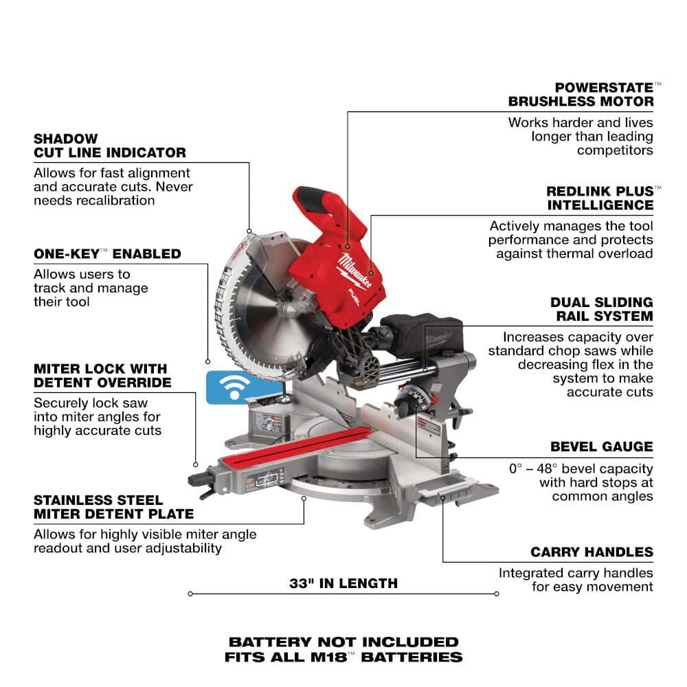 Milwaukee M18 FUEL 18V 12 in. Brushless Cordless Dual-Bevel Sliding Compound Miter Saw with FREE 8.0Ah Battery