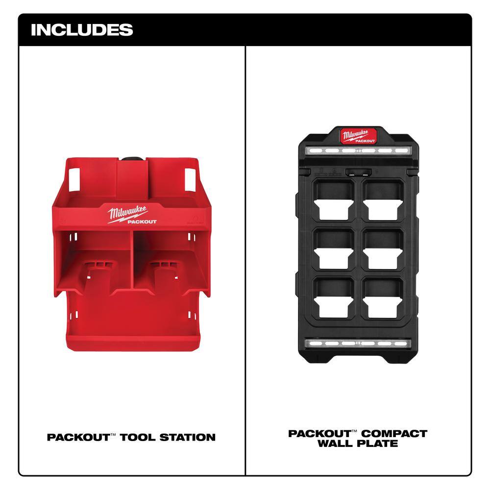 Milwaukee PACKOUT Tool Station with Compact Wall Plate, 20 in. H x 10.25 in. W, Black/Red (2-Piece Set)